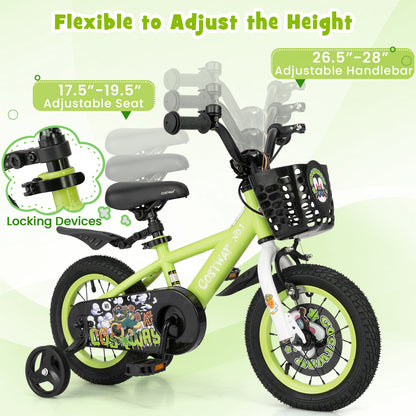 12 Inch Kids Bike Adjustable with Detachable Training Wheels for 3-4 Years Old-12 inches