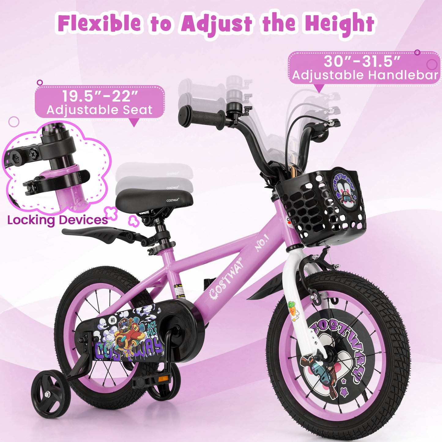 14 Inch Kids Bike for 3-5 Years Old Sport Bicycle with Adjustable Handlebar and Saddle-14 inches Kids Crystal