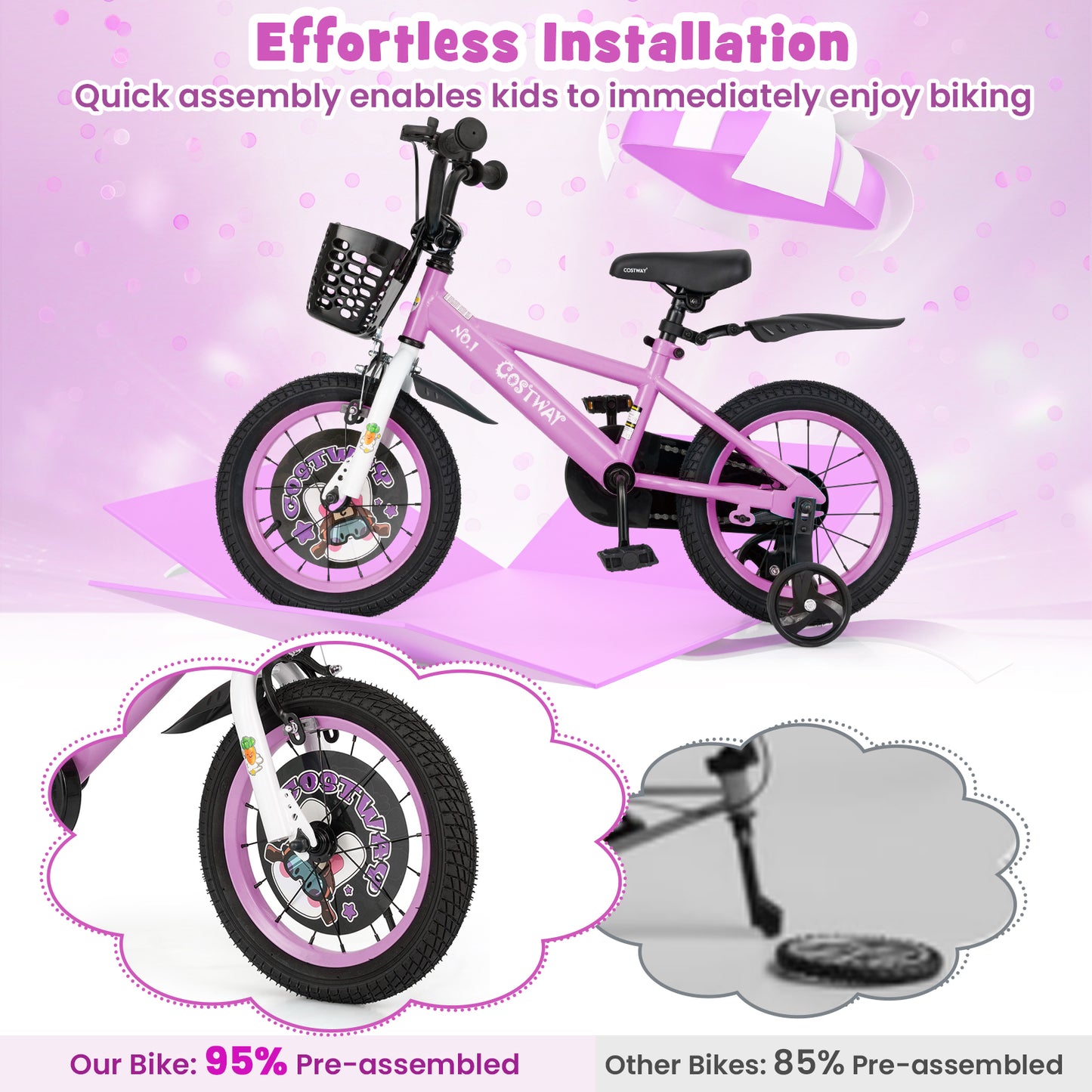 14 Inch Kids Bike for 3-5 Years Old Sport Bicycle with Adjustable Handlebar and Saddle-14 inches Kids Crystal