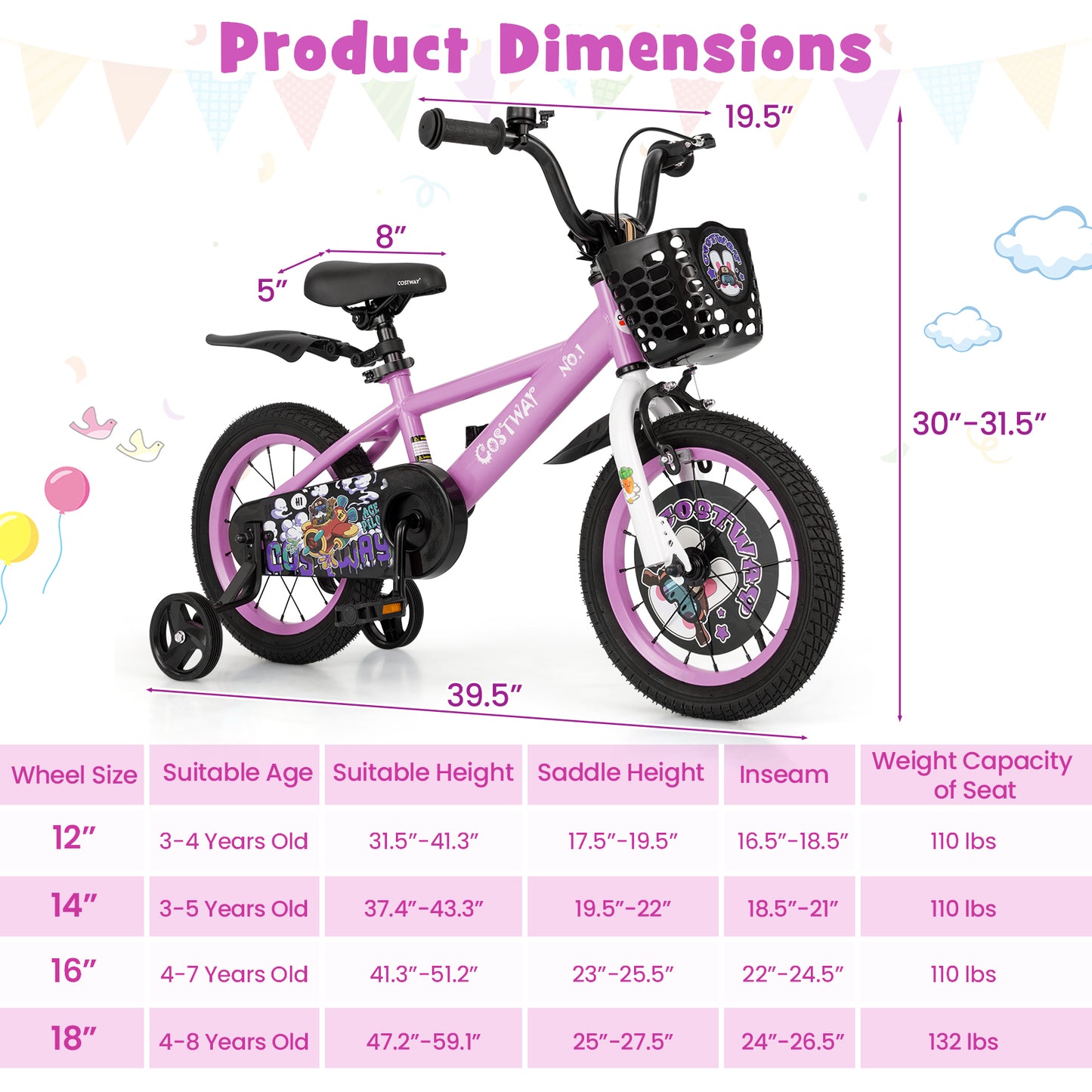 14 Inch Kids Bike for 3-5 Years Old Sport Bicycle with Adjustable Handlebar and Saddle-14 inches Kids Crystal
