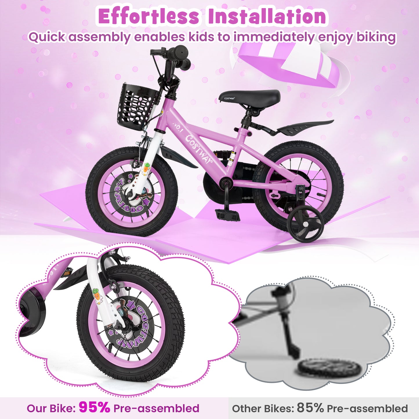 12 Inch Kids Bike for 3-4 Years Old Sport Bicycle with Adjustable Handlebar and Saddle-12 inches Kids Crystal