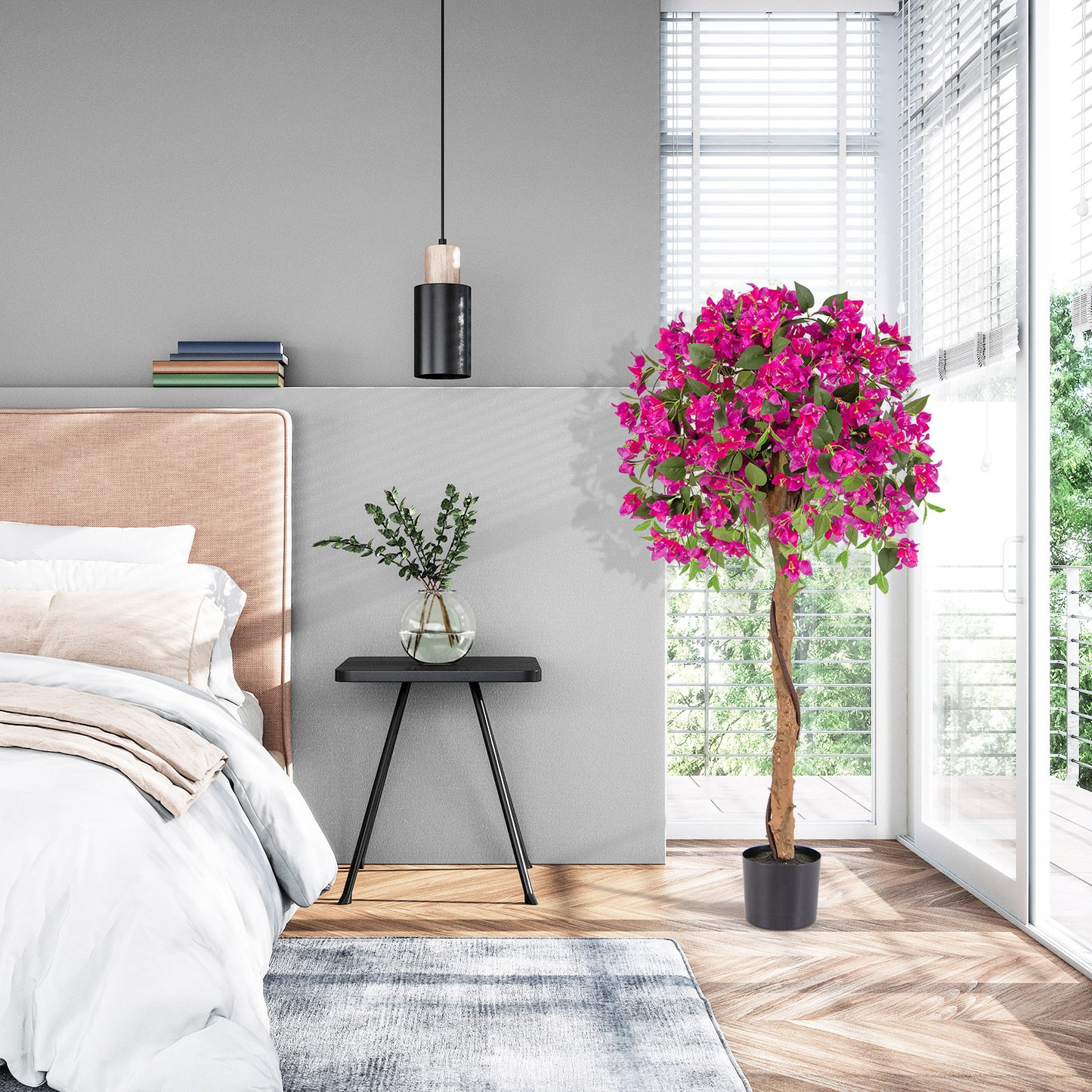 4.5 Feet Artificial Azalea Tree with Cement Pot-Red Kids Crystal