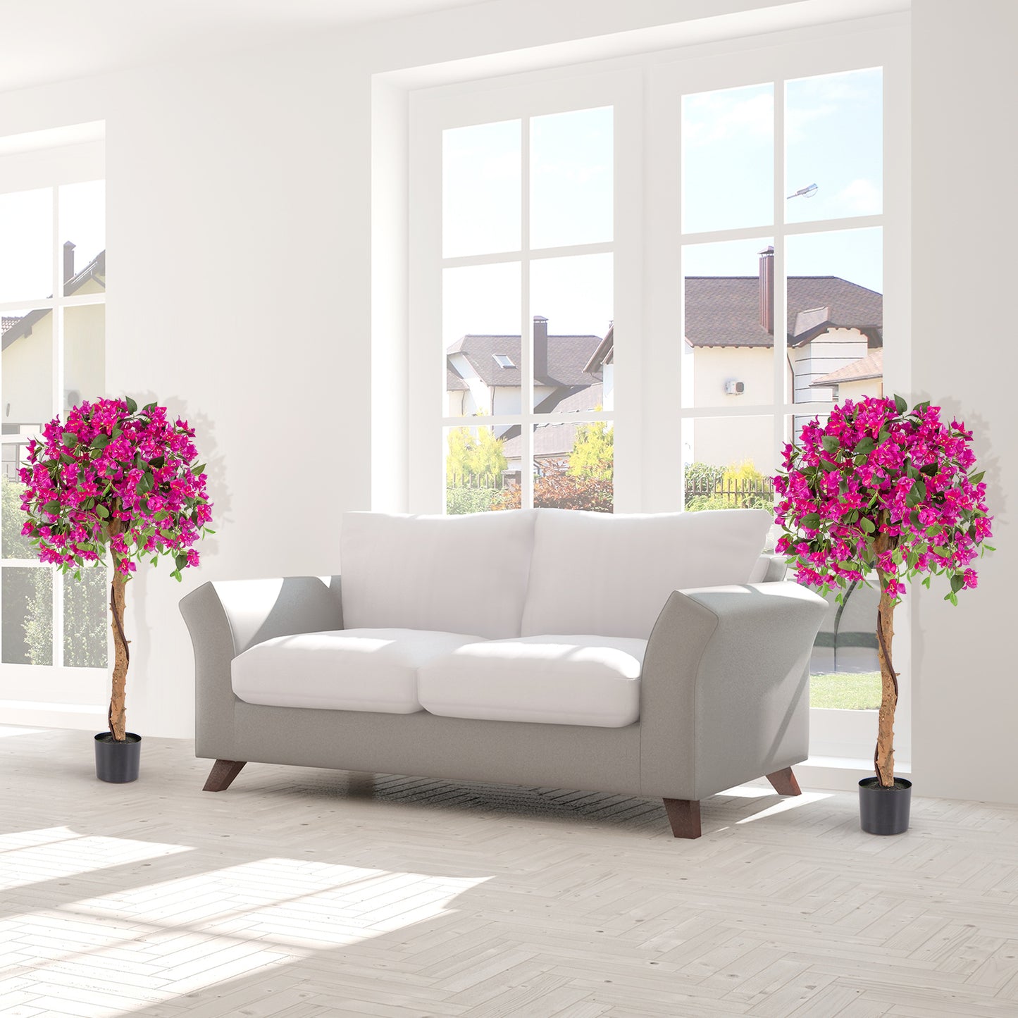 4.5 Feet Artificial Azalea Tree with Cement Pot-Red Kids Crystal