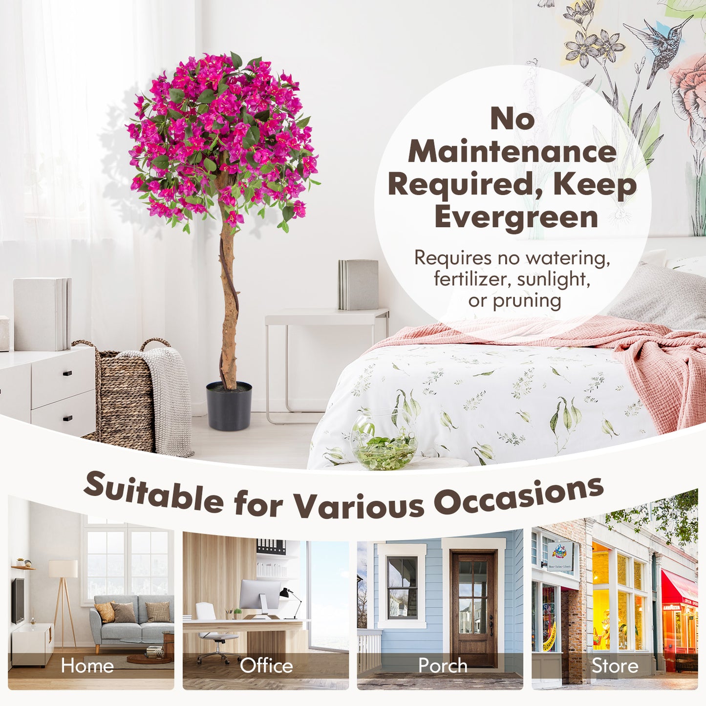 4.5 Feet Artificial Azalea Tree with Cement Pot-Red Kids Crystal