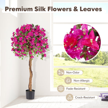 4.5 Feet Artificial Azalea Tree with Cement Pot-Red