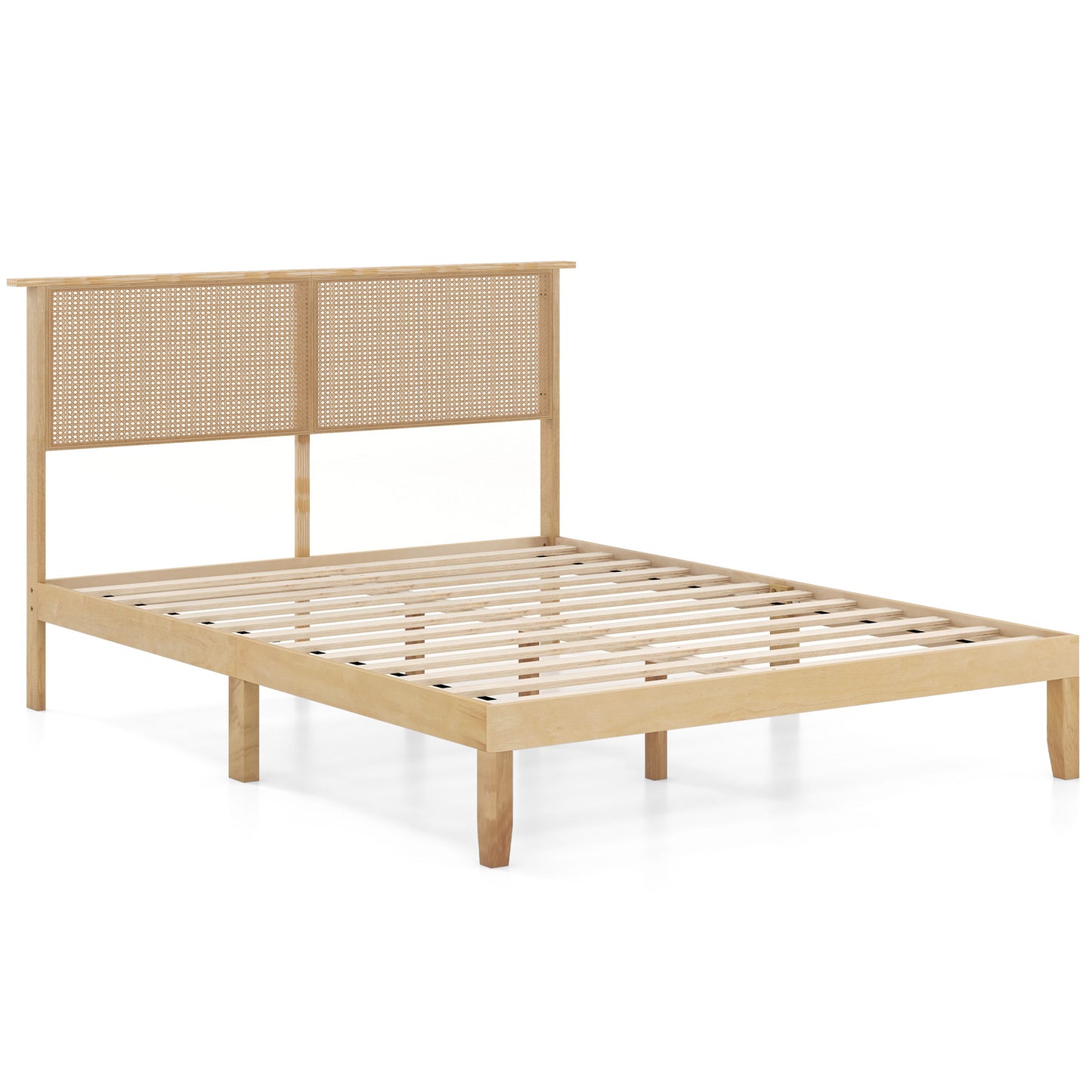 Twin/Full/Queen Size Bed Frame with Rattan Headboard-Queen Size Kids Crystal