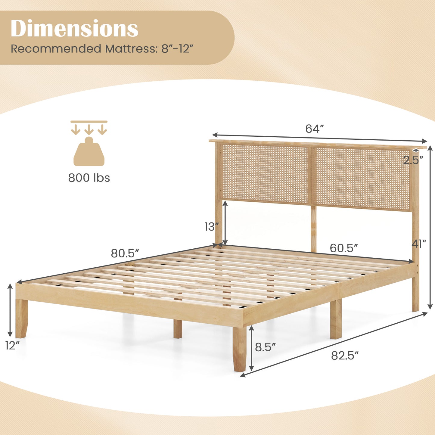 Twin/Full/Queen Size Bed Frame with Rattan Headboard-Queen Size Kids Crystal