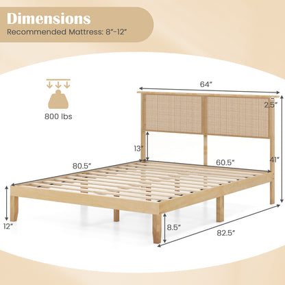 Twin/Full/Queen Size Bed Frame with Rattan Headboard-Queen Size