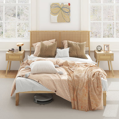 Twin/Full/Queen Size Bed Frame with Rattan Headboard-Queen Size