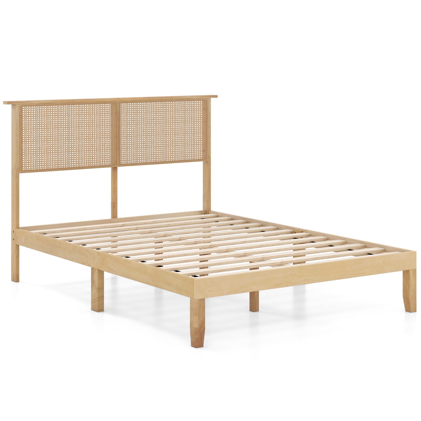 Twin/Full/Queen Size Bed Frame with Rattan Headboard-Full Size Kids Crystal