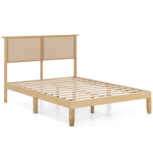 Twin/Full/Queen Size Bed Frame with Rattan Headboard-Full Size Kids Crystal