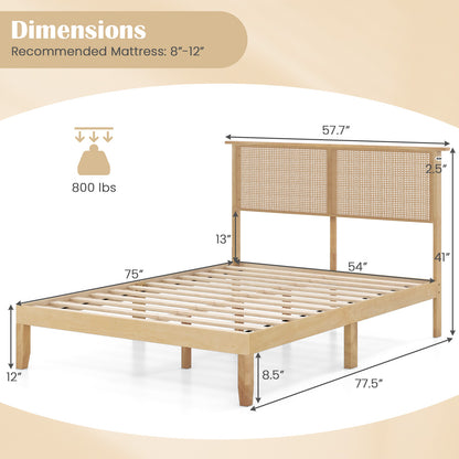 Twin/Full/Queen Size Bed Frame with Rattan Headboard-Full Size