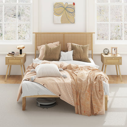 Twin/Full/Queen Size Bed Frame with Rattan Headboard-Full Size