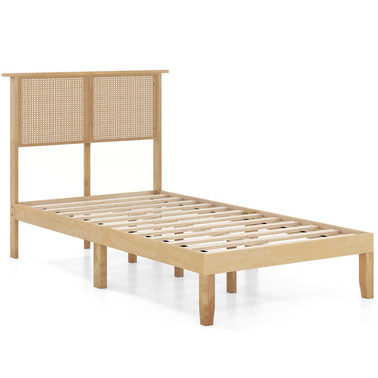 Twin/Full/Queen Size Bed Frame with Rattan Headboard-Twin Size Kids Crystal