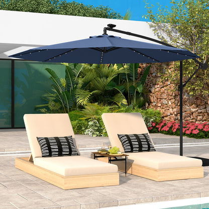 10 Ft Solar LED Offset Umbrella with 40 Lights and Cross Base for Patio-Blue