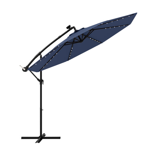 10 Ft Solar LED Offset Umbrella with 40 Lights and Cross Base for Patio-Blue Kids Crystal