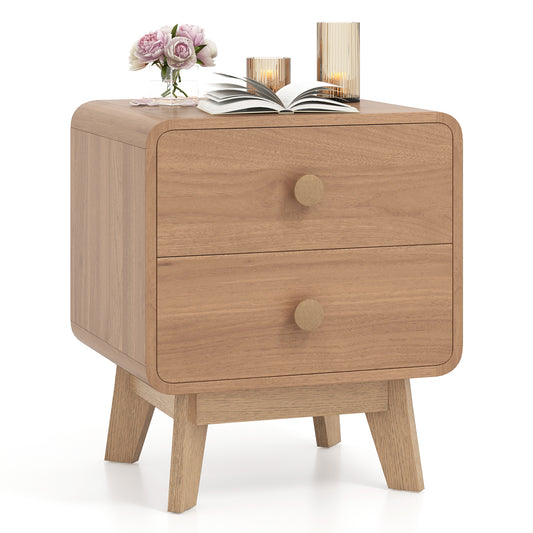 Nightstand with 2 Drawers Solid Rubber Wood Legs-Brown Kids Crystal