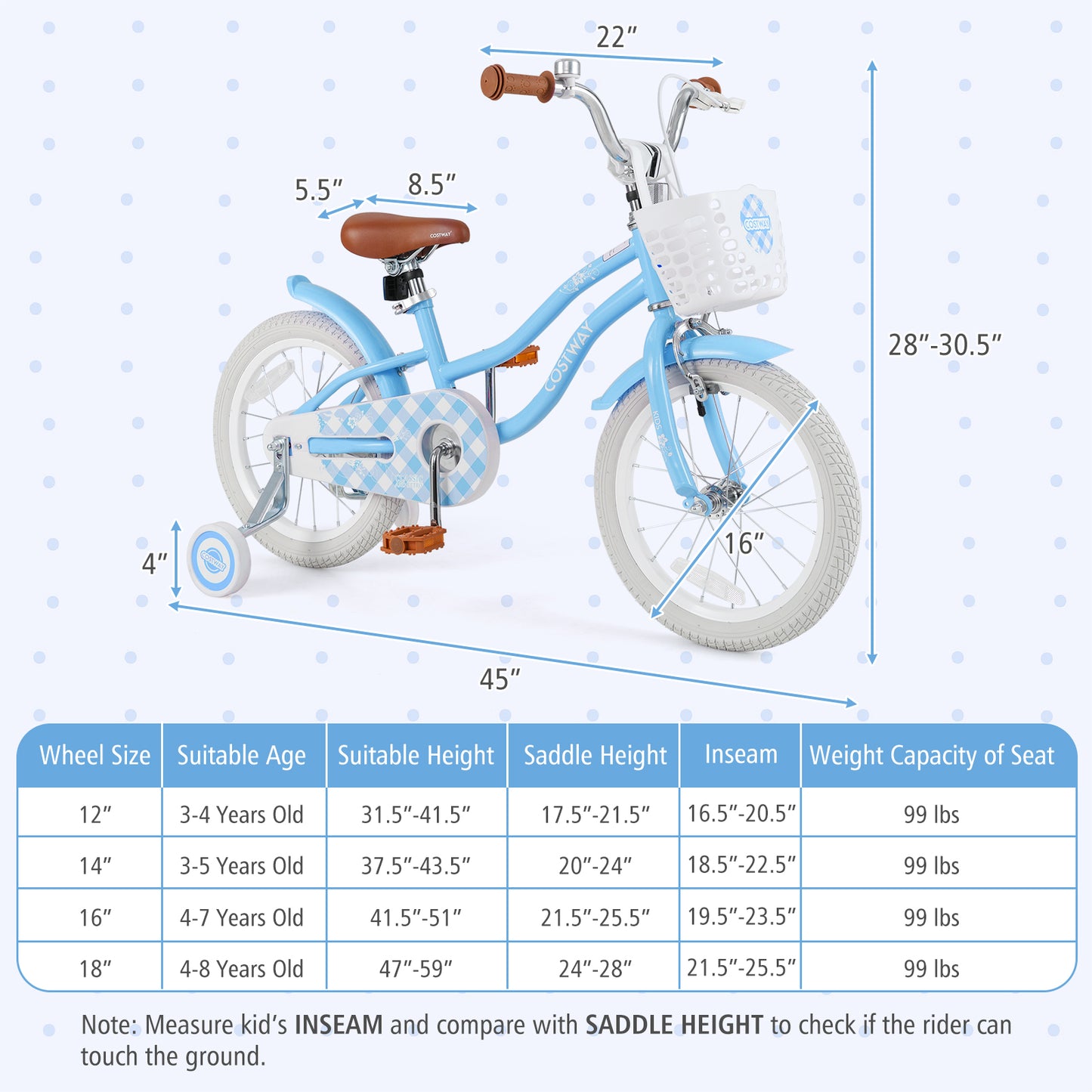 16 Inch Kids Bike with Adjustable Handlebar and Seat for 4-7 Year Old Kids Crystal