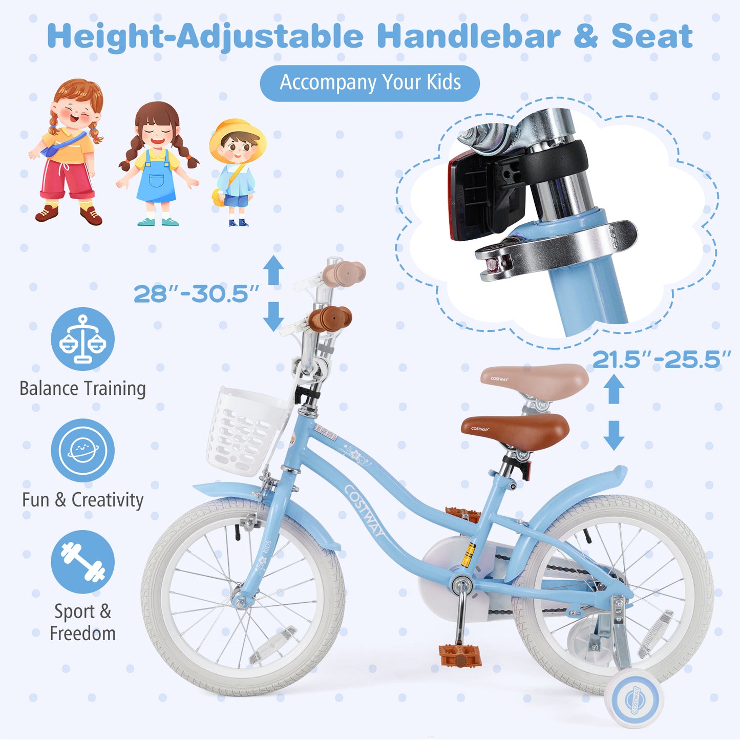 16 Inch Kids Bike with Adjustable Handlebar and Seat for 4-7 Year Old Kids Crystal