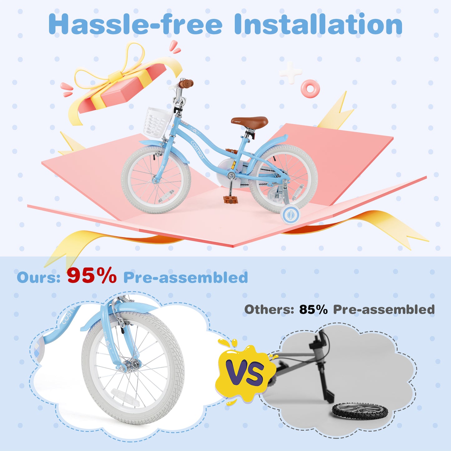 16 Inch Kids Bike with Adjustable Handlebar and Seat for 4-7 Year Old Kids Crystal
