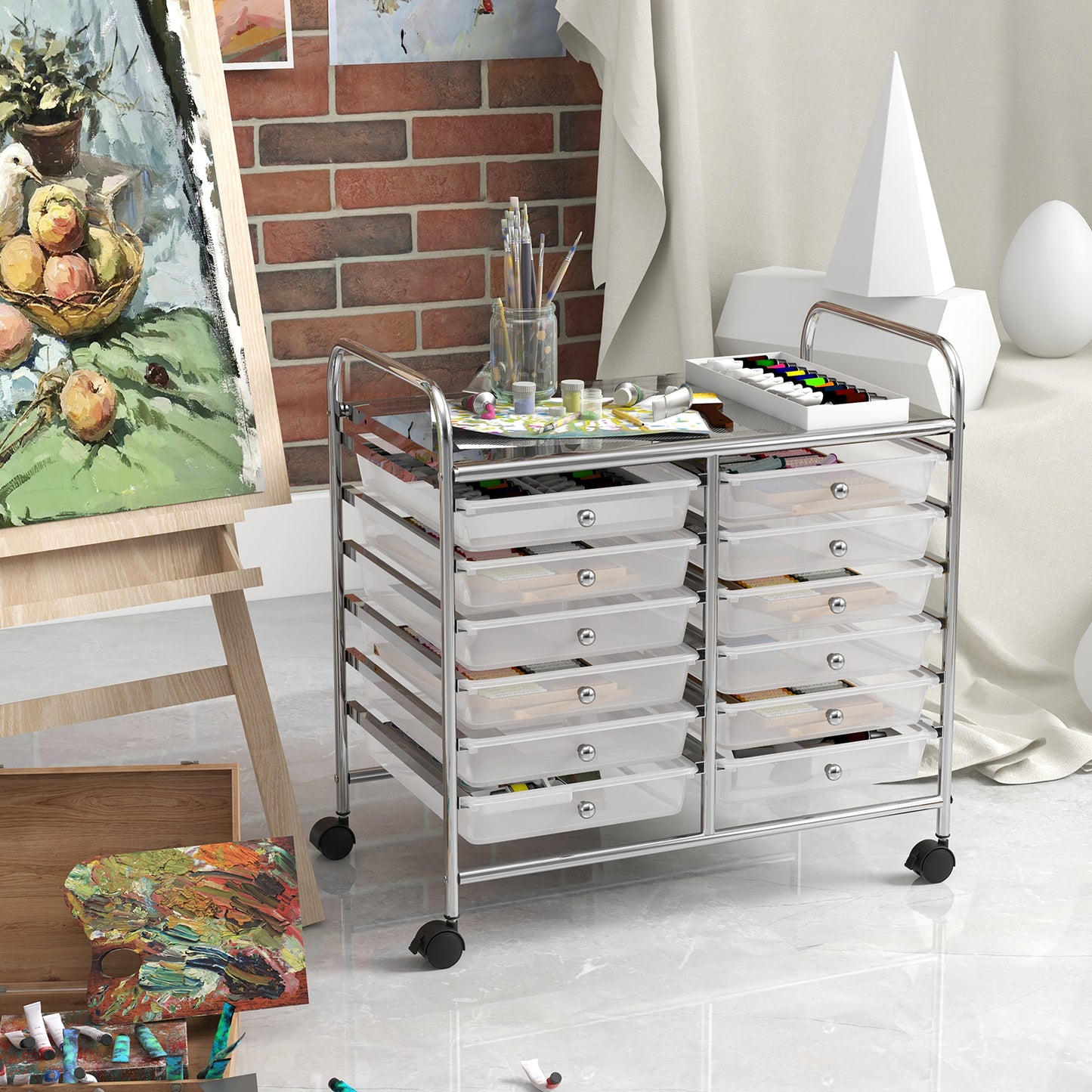 12 Drawers Rolling Storage Cart for Home and Office-Transparent Kids Crystal