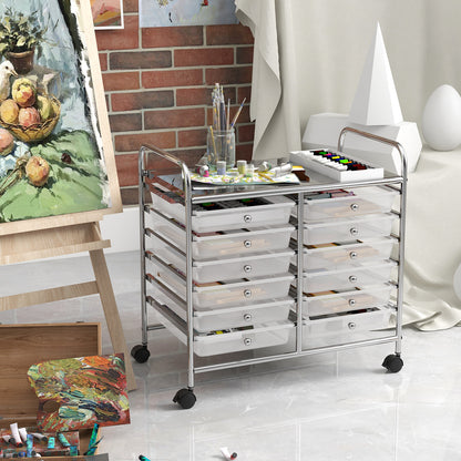 12 Drawers Rolling Storage Cart for Home and Office-Transparent
