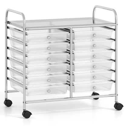 12 Drawers Rolling Storage Cart for Home and Office-Transparent