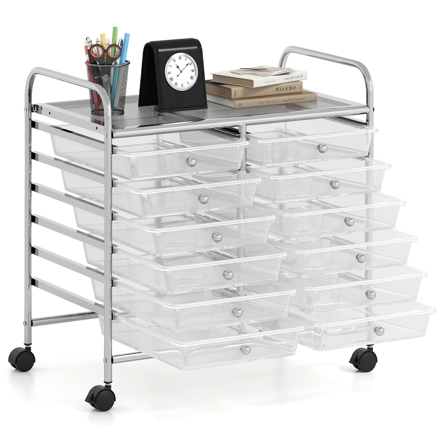12 Drawers Rolling Storage Cart for Home and Office-Transparent Kids Crystal