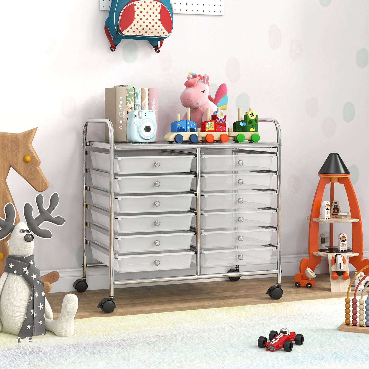 12 Drawers Rolling Storage Cart for Home and Office-Transparent Kids Crystal