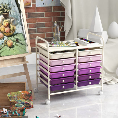 12 Drawers Rolling Storage Cart for Home and Office-Purple