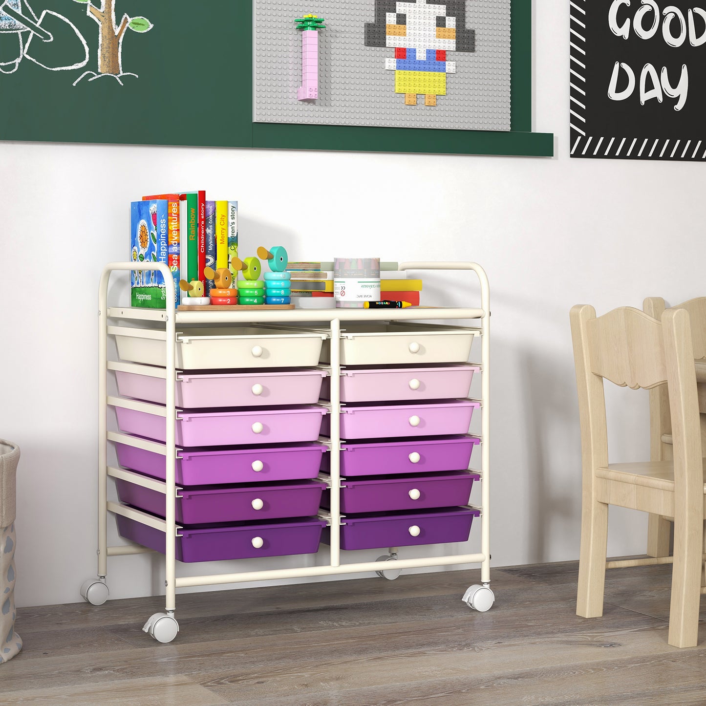 12 Drawers Rolling Storage Cart for Home and Office-Purple Kids Crystal