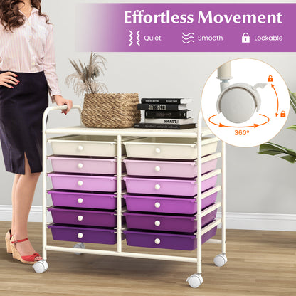 12 Drawers Rolling Storage Cart for Home and Office-Purple