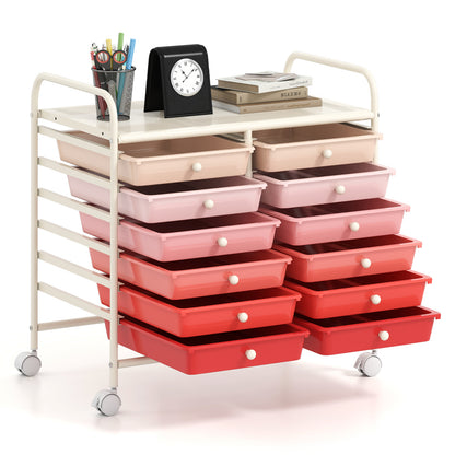 12 Drawers Rolling Storage Cart for Home and Office-Gardient Pink