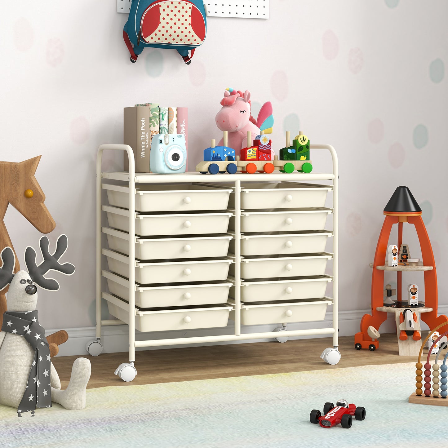 12 Drawers Rolling Storage Cart for Home and Office-White Kids Crystal