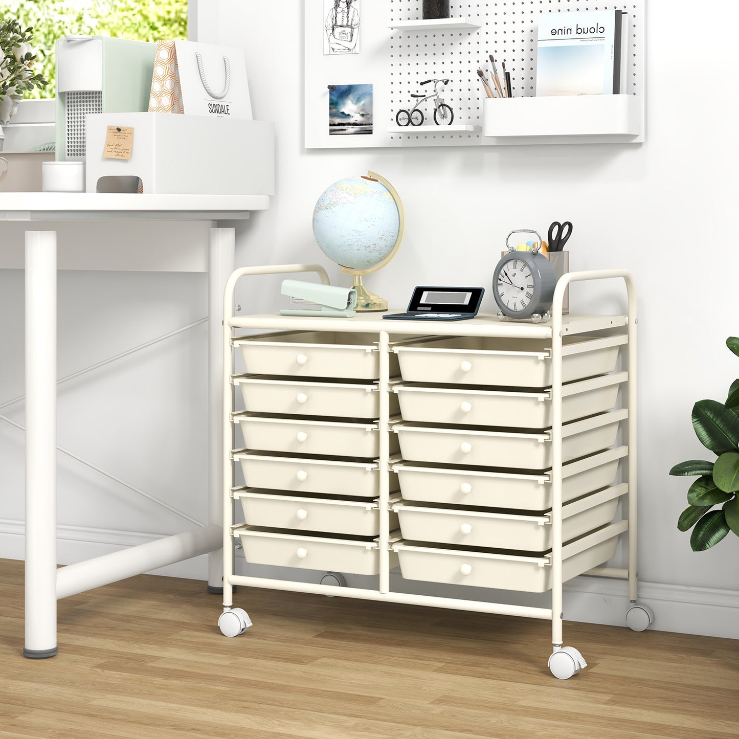 12 Drawers Rolling Storage Cart for Home and Office-White Kids Crystal