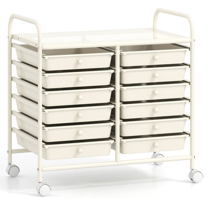 12 Drawers Rolling Storage Cart for Home and Office-White