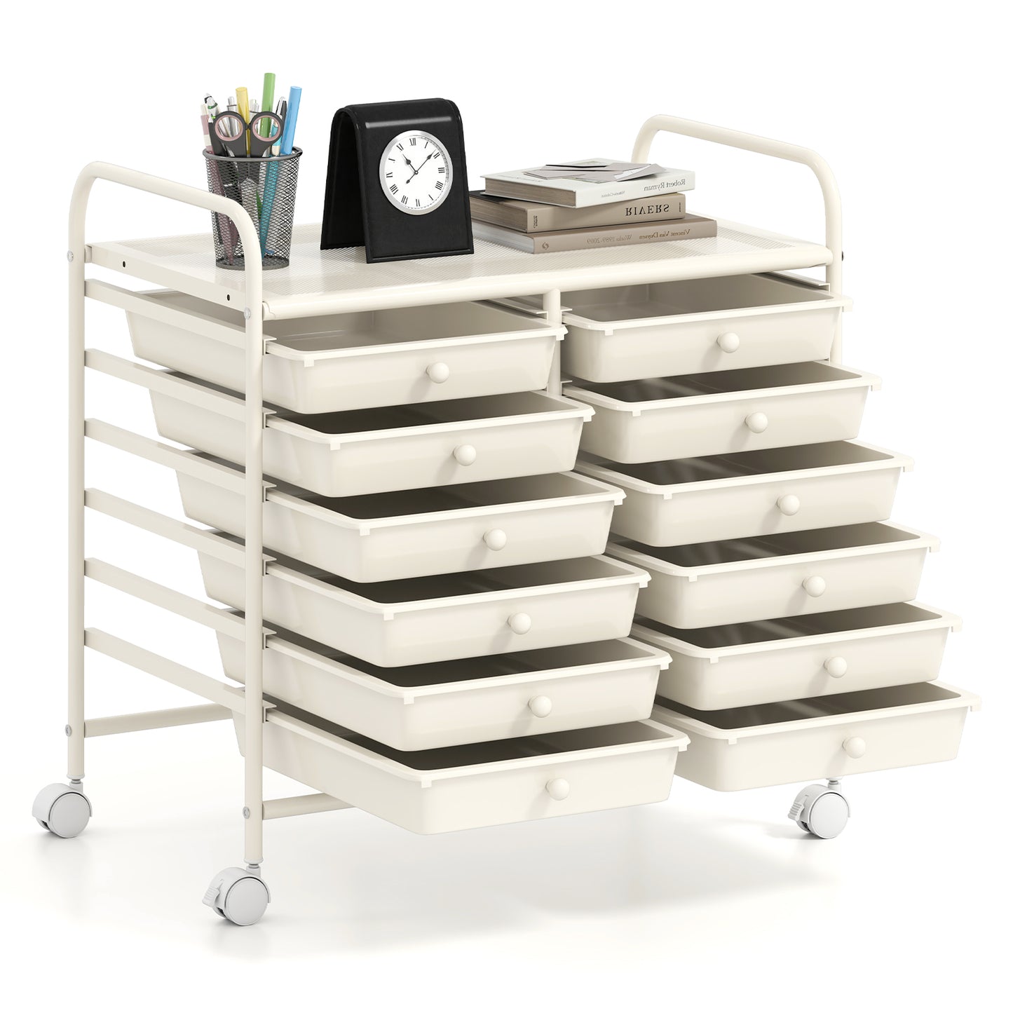12 Drawers Rolling Storage Cart for Home and Office-White Kids Crystal