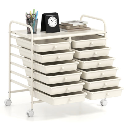 12 Drawers Rolling Storage Cart for Home and Office-White