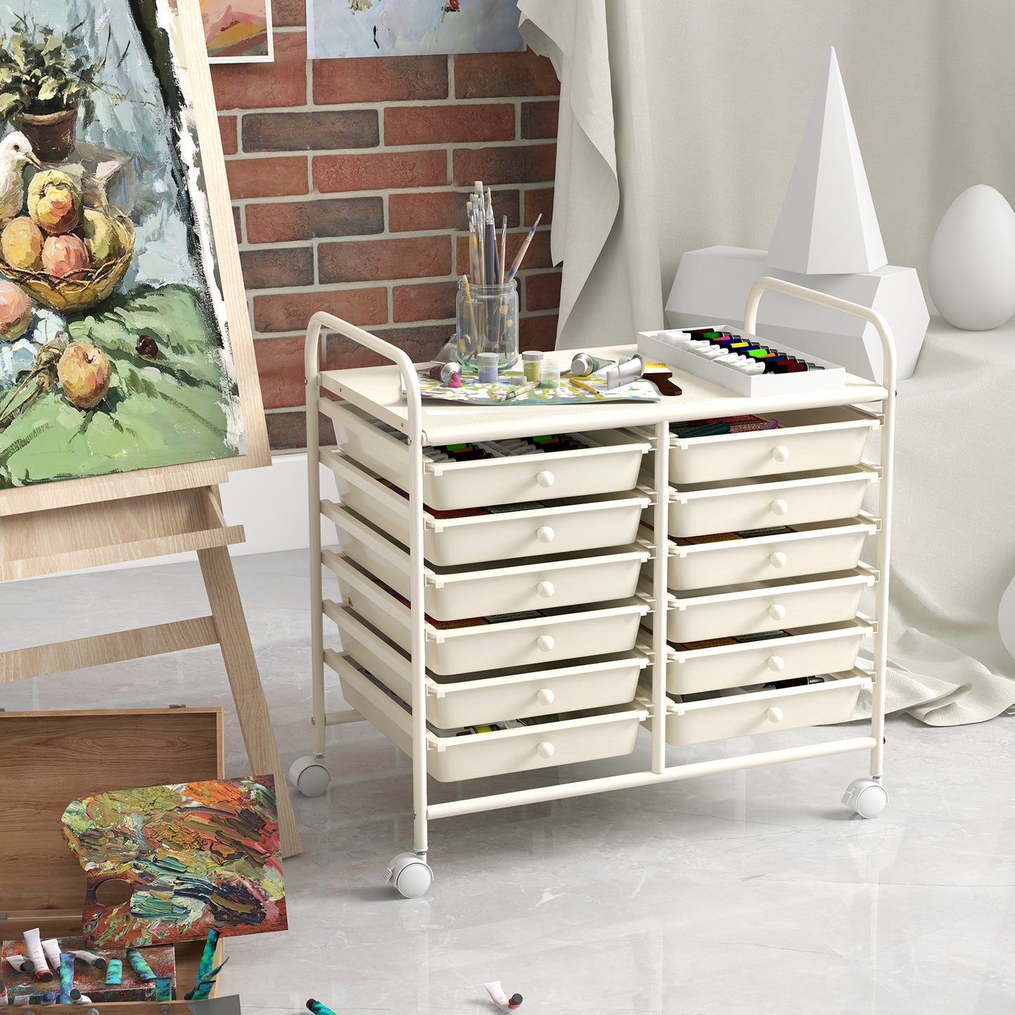 12 Drawers Rolling Storage Cart for Home and Office-White Kids Crystal