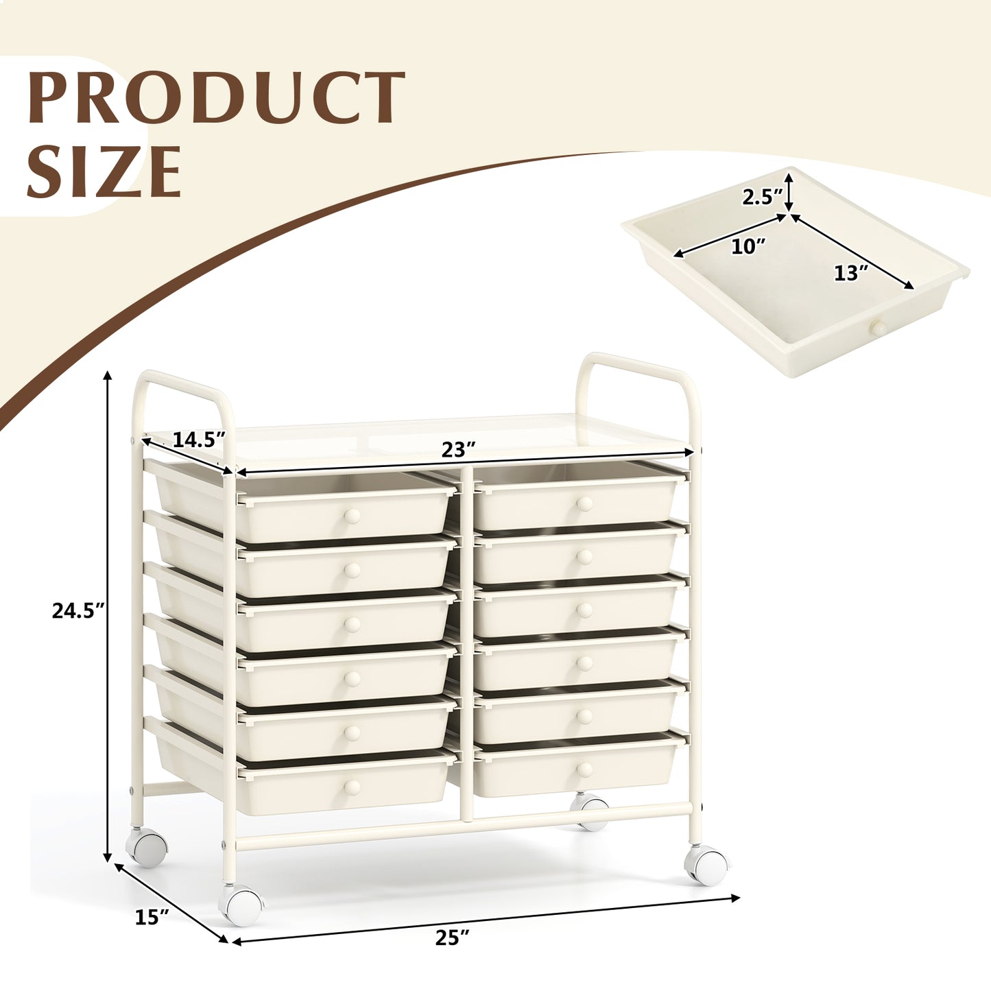 12 Drawers Rolling Storage Cart for Home and Office-White Kids Crystal