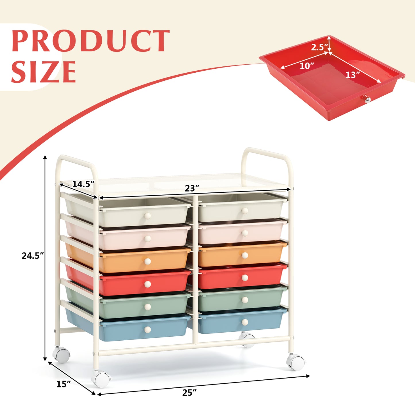 12 Drawers Rolling Storage Cart for Home and Office-Macaron Kids Crystal