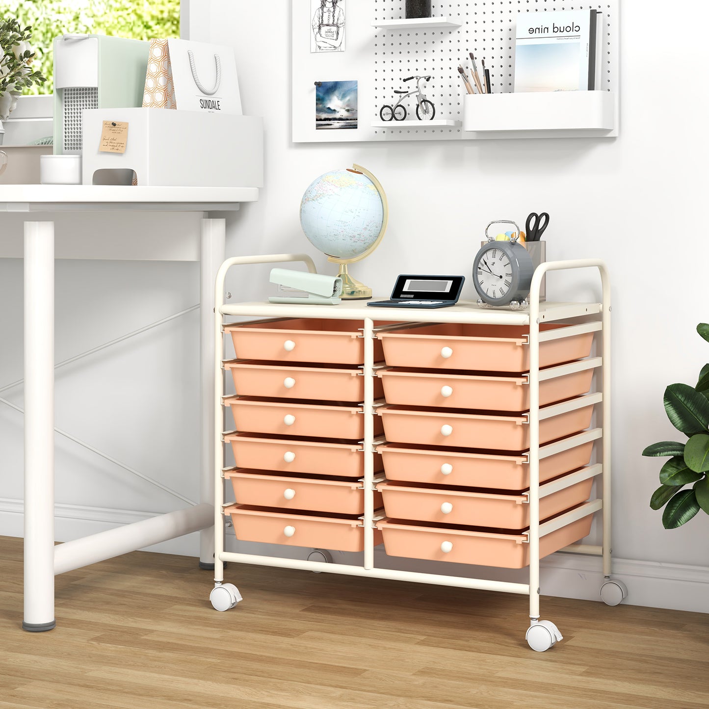 12 Drawers Rolling Storage Cart for Home and Office-Peach Kids Crystal