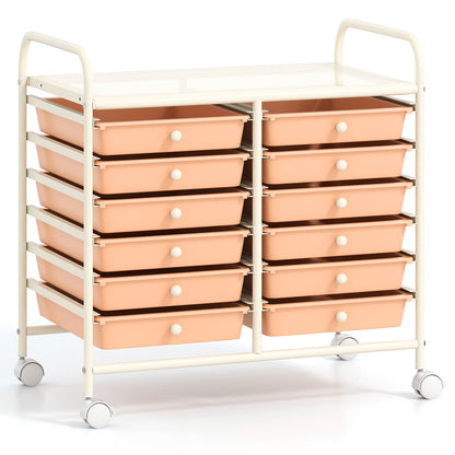 12 Drawers Rolling Storage Cart for Home and Office-Peach