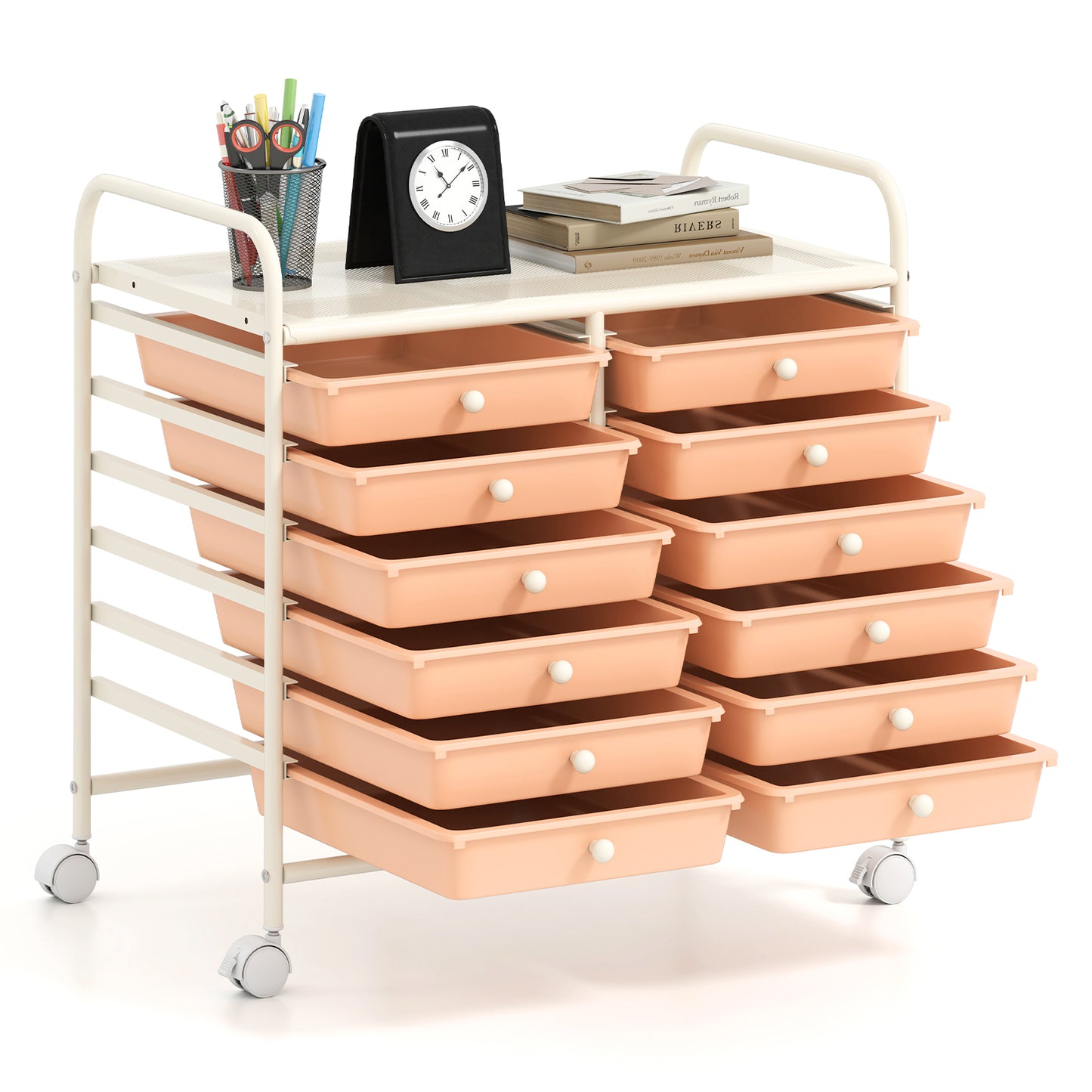 12 Drawers Rolling Storage Cart for Home and Office-Peach Kids Crystal