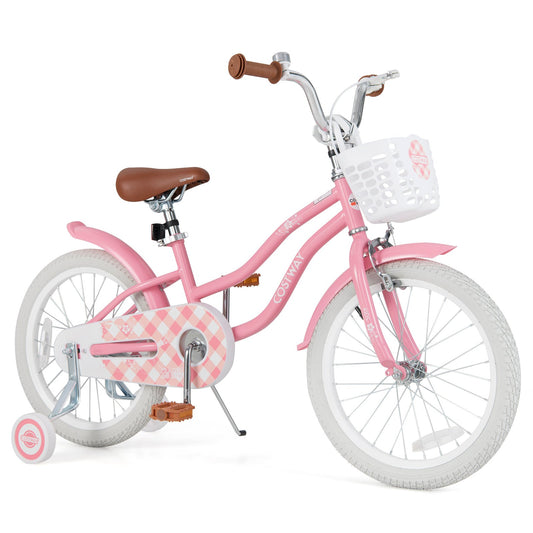 18 Inch Kids Bike with Training Wheels and Basket for Boys Girls 4-8 Years Old-18 inches Kids Crystal