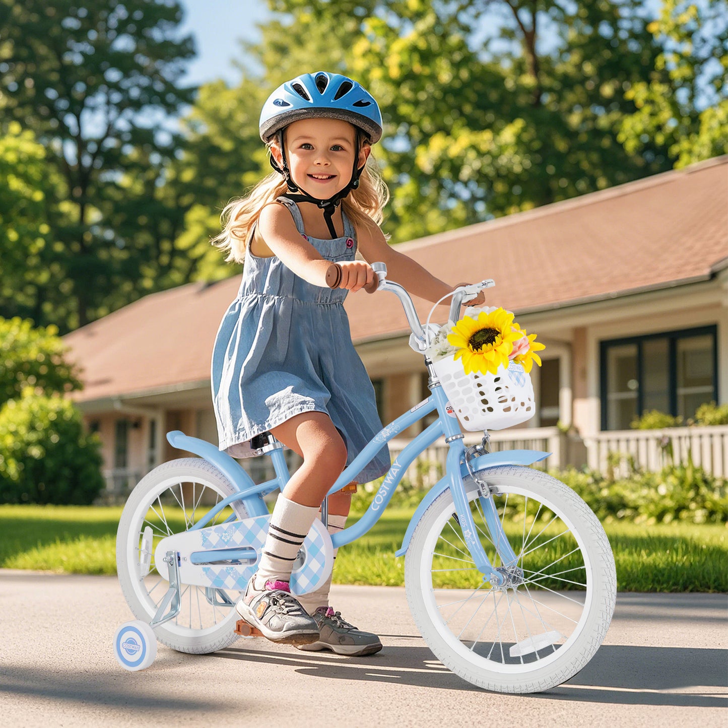 18 Inch Kids Bike with Adjustable Handlebar and Seat for 4-8 Year Old Kids Crystal