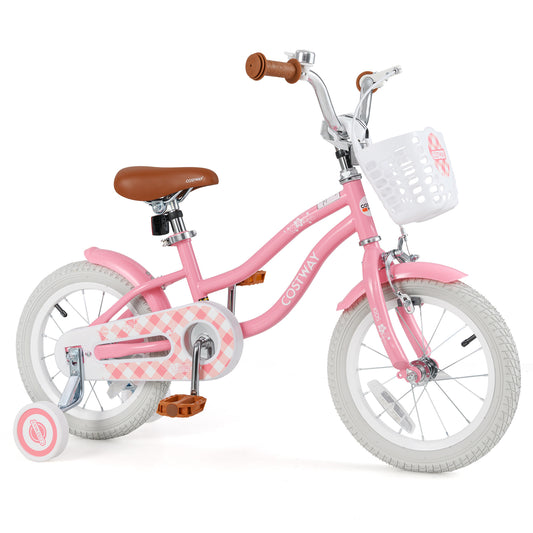 14 Inch Kids Bike with Training Wheels and Basket for Boys Girls 3-5 Years Old-14 inches Kids Crystal
