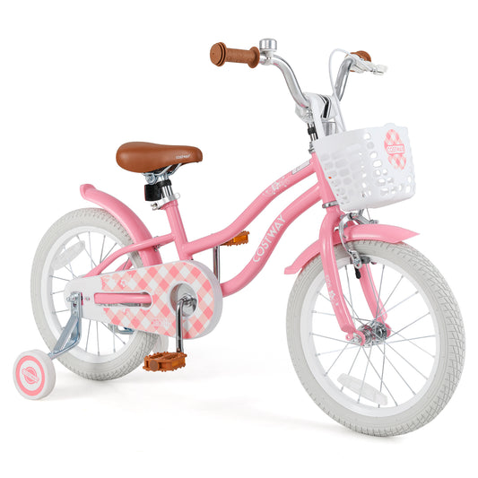 16 Inch Kids Bike with Training Wheels and Basket for Boys Girls 4-7 Years Old-16 inches Kids Crystal