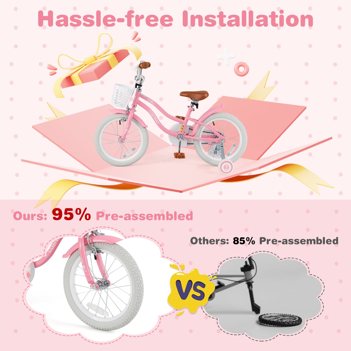 16 Inch Kids Bike with Training Wheels and Basket for Boys Girls 4-7 Years Old-16 inches Kids Crystal