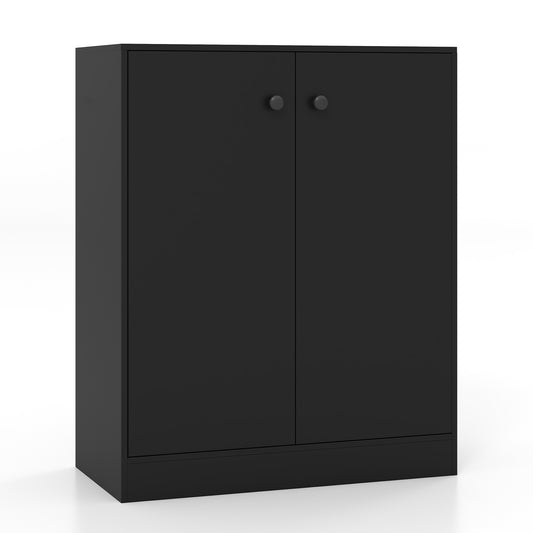 2-Door Modern Floor Storage Cabinet with 3-Tier Shelf-Black Kids Crystal
